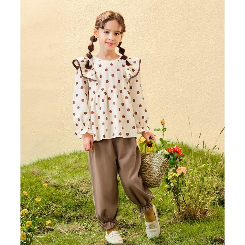 Girls' Polka Dot Ruffle Top & Harem Pants Set