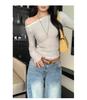 Chic Spicy Girl Striped One-Shoulder Slim Long-Sleeve Top – Women's Autumn/Winter Korean Style