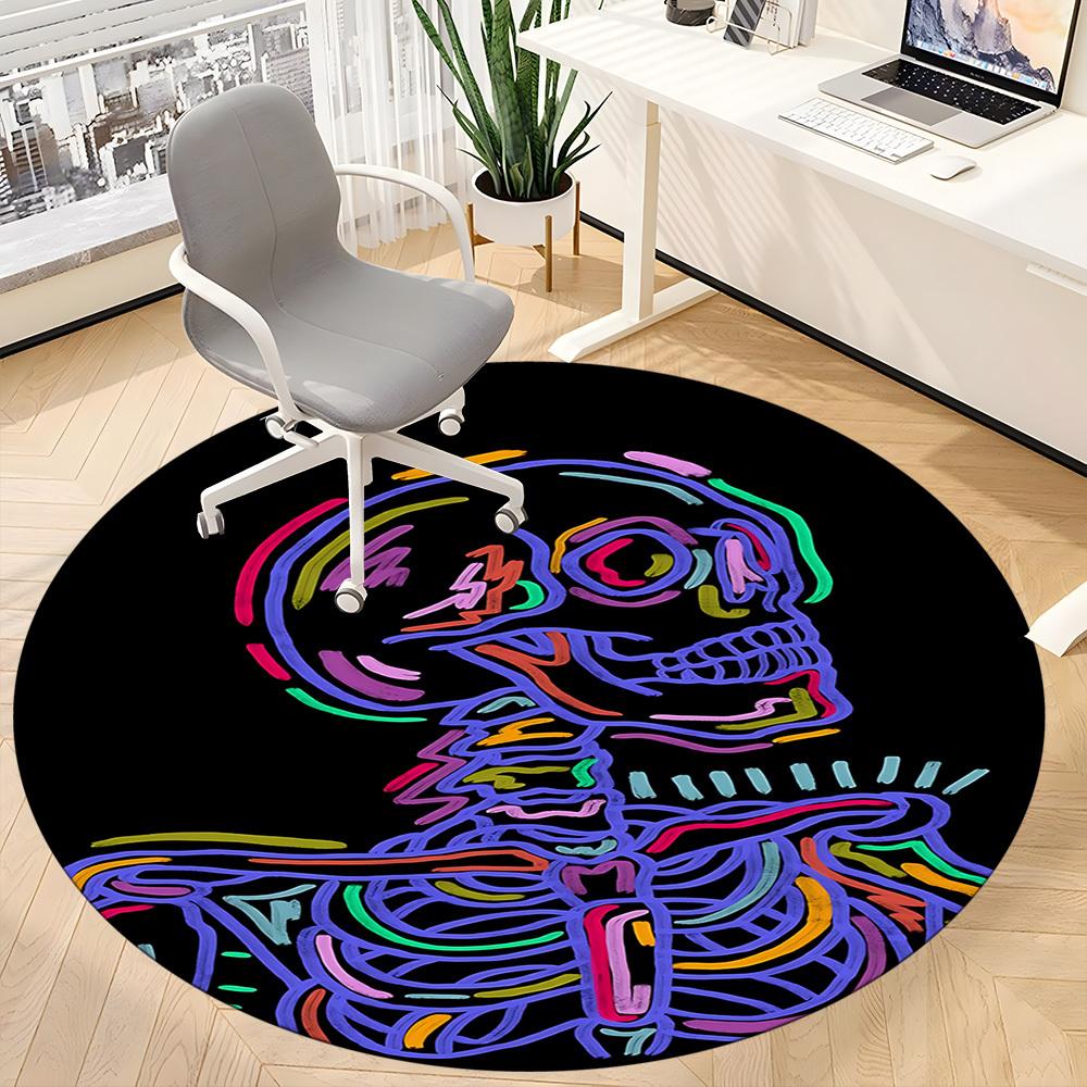 1pc SkelePop Office Round Area Rug, Indoor Mat Suitable ForOffice, Under Office Chairs Bedroom Living Room Home Decor, Room Deco  D057