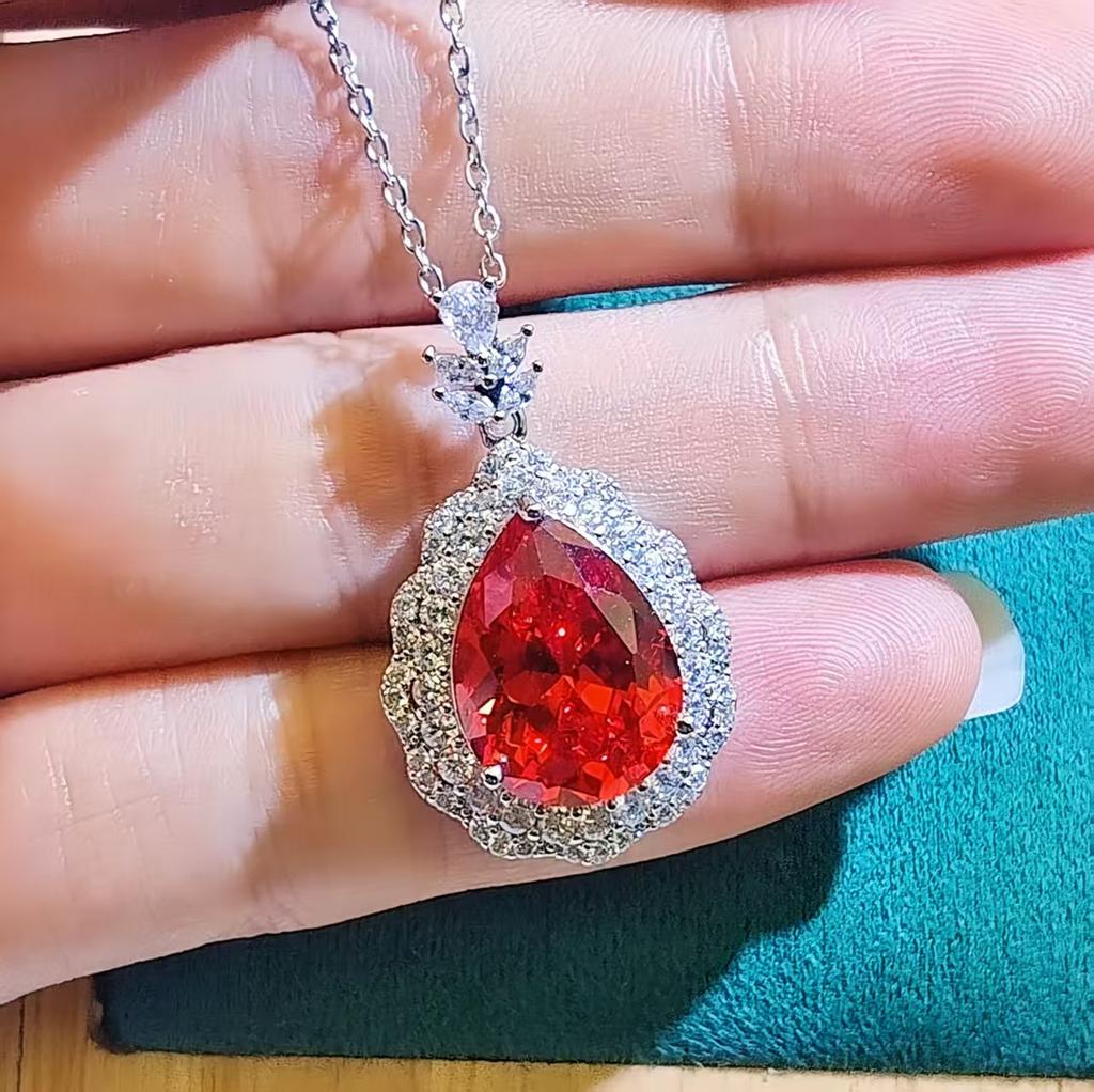 Explosive big water drop pear type zircon necklace women's high texture full diamond 12 * 16 zircon pendant