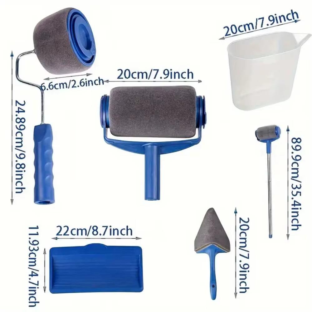 6PCS Professional Paint Roller Set Wall Painting Tools with Extension Pole Perfect Edge Household Brush