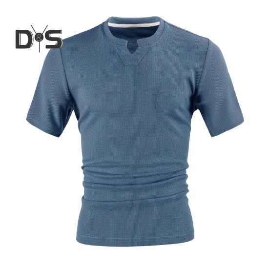 

Мужская футболка с V-образным вырезом и коротким рукавом, однотонная, облегающая, мягкая, дышащая, летняя, повседневная одежда XL озеро синий