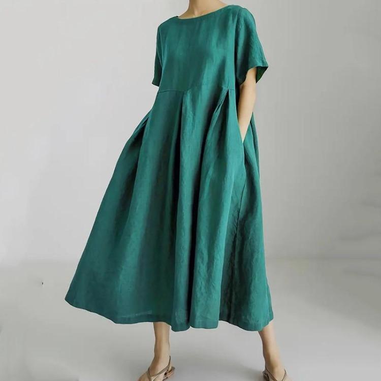 

Повседневные свободные винтажные хлопковые платья больших размеров с коротким рукавом и длинные летние платья для женщин Новинка XXXL зелёный