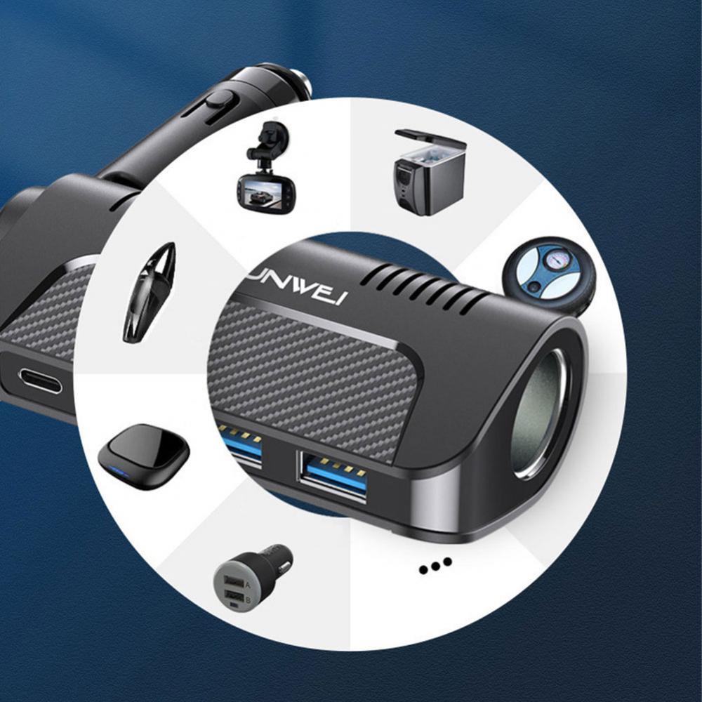 Car Multi-purpose Charger Multifunctional Type-c Fast Charge Car Accessories Pd Car Charger Portable 3 Usb Car Charger Universal