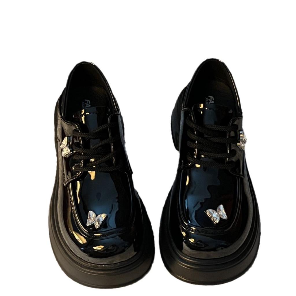 Butterfly Muffin Platform Lace-up Mary Jane British Style Retro Patent Leather Small Leather Shoes Women's 2025 Spring New Models