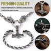 Collana Martello di Thor Vikingo Fatta a Mano in Acciaio con Teste di Lupo Ciondolo Mjolnir Gioielli Norreni per Uomo
