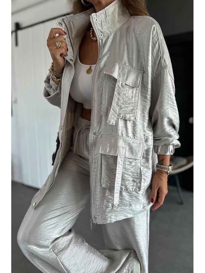 Europeisk och amerikansk dammode tvådelad set: Rakbenta byxor & Långärmad jacka med 3D-fickor 3035.