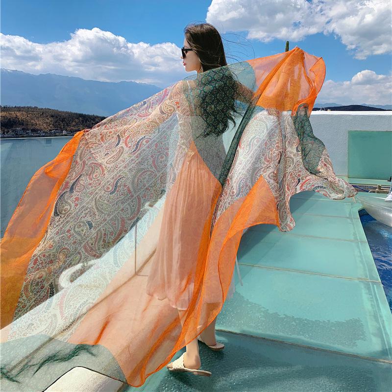 New Silk Beach Stoles Women Hijab Scarf Sunscreen Shawl Wraps Ladies Scarves Foulard Beach Stoles Female Bandana Echarpe