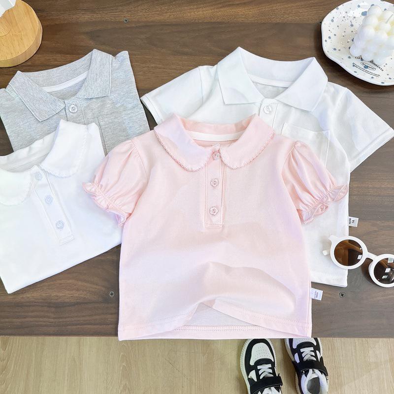 Children's Summer Polo Shirt: Unisex Short-Sleeve T-Shirt with Lapel and Lace for Boys and Girls