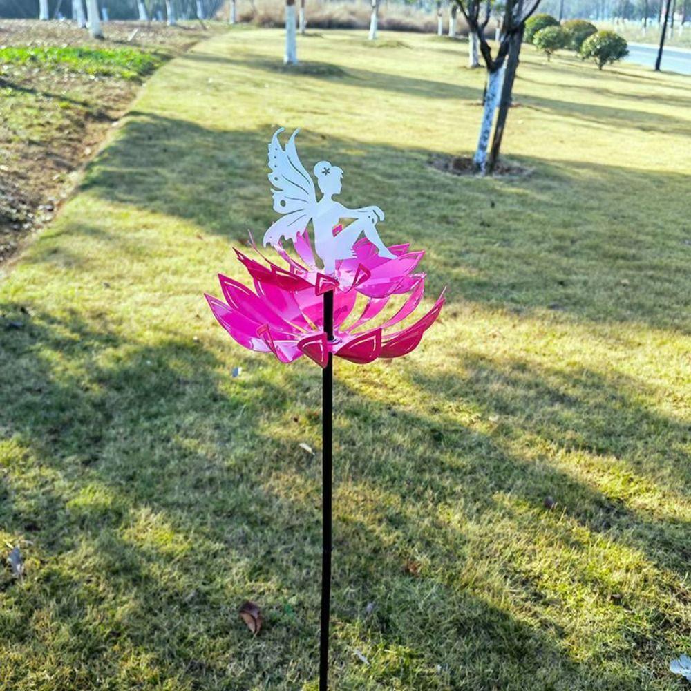 Detachable Garden Flower Fairy Sculpture Iron Art Metal Windmill Wind Spinner  Park