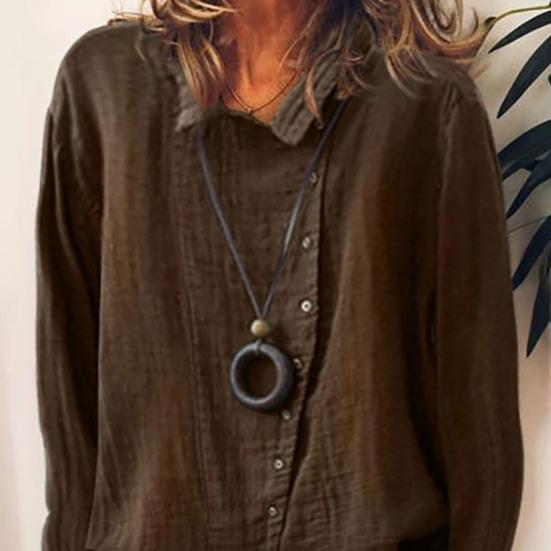 Camisa Respirável Feminina Manga Longa Gola Reversível Design de Botões Top para Uso Diário