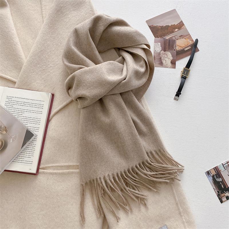 Luxury Wool Scarf For Women Fashion Warm Cashmere Scarves Korean Style Solid Knitted Shawl Wrap Pashmina Bandana Christmas Gift