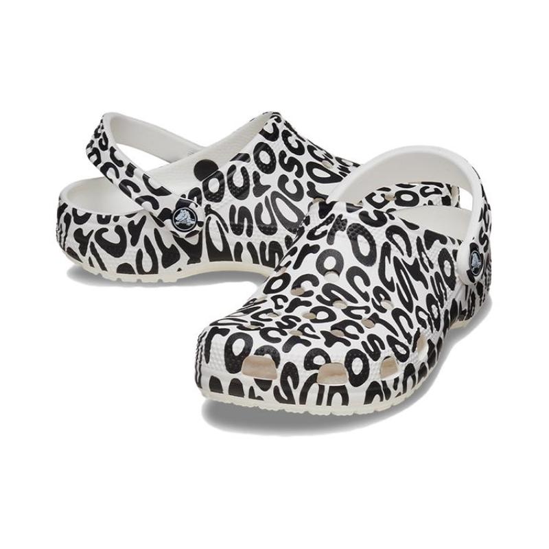 Crocs EVA Classic Warped Logo Clogs 'White Black' Unisex