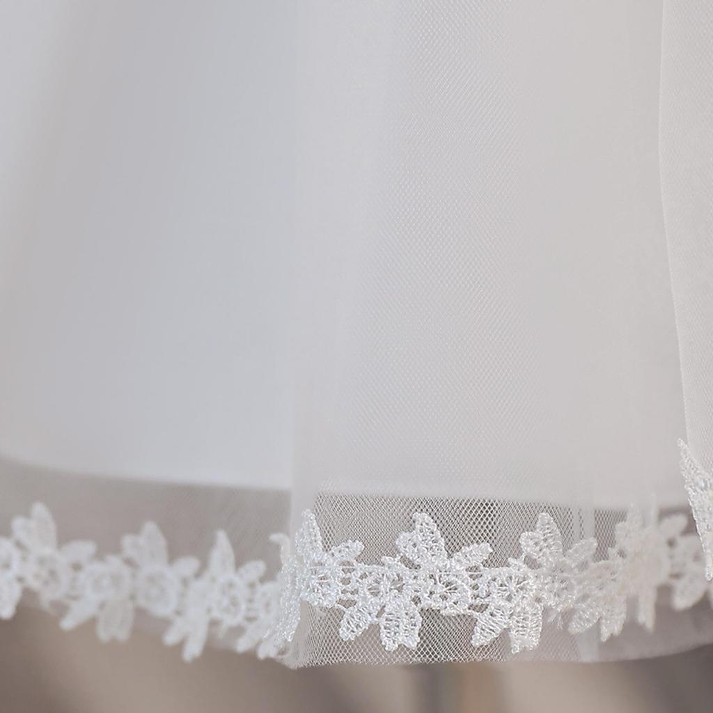 White Puffy Princess Dress & Shawl for Children - Formal Piano Performance Attire