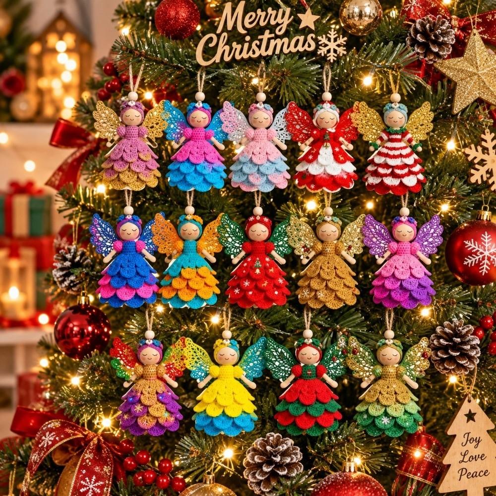 14/28 pcs 2D Flat Christmas Tree Ornaments Colorful Design Wings Girl Pendant Outdoor Indoor
