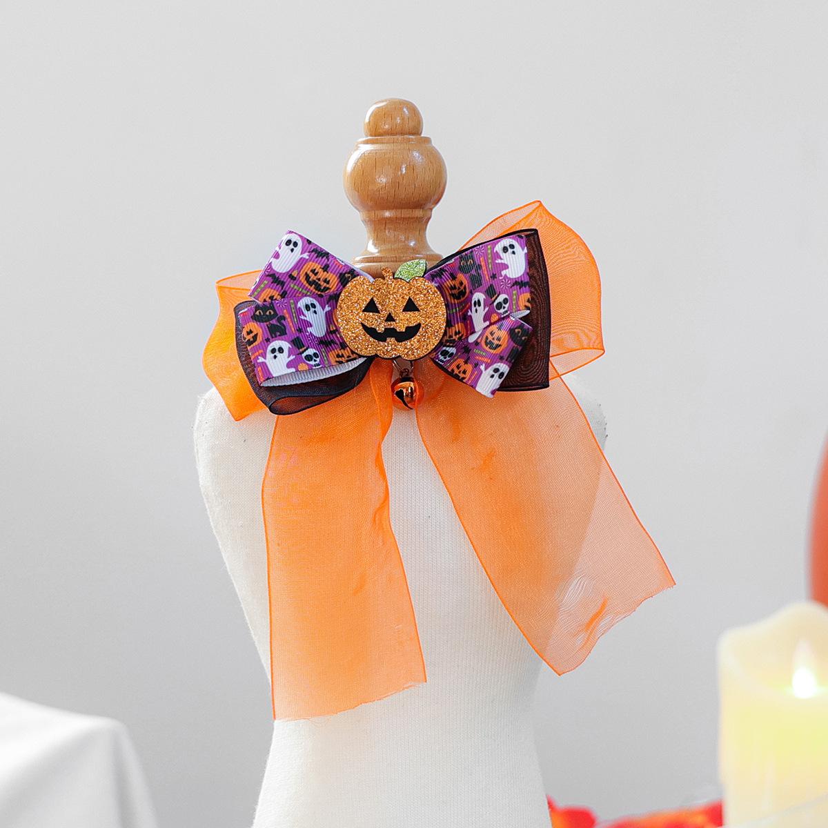 2025 autumn and winter Halloween pet new accessories scarf cute puppy kitten Halloween pumpkin head scarf One size fits all