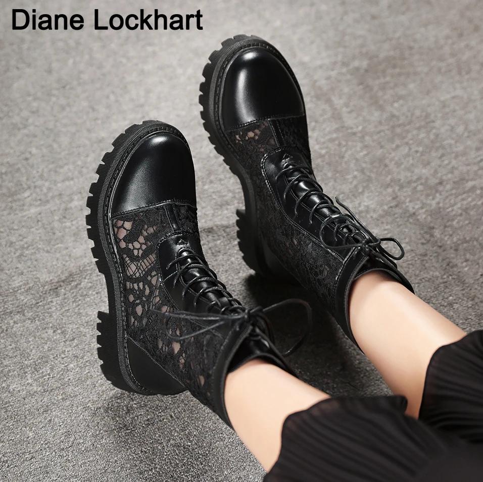 Fashion 2025 New Women Boot Breathable Lace Mesh Lace Up Punk Gothic Ankle Boots Platform Shoes Women Summer Boots Ladies Size 35-45