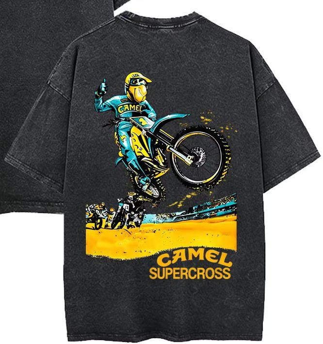Washed Vintage Camel Motocycle Graphic T-shirt Men Women Fashion Hip Hop Oversized Streetwear Men's Casual Soft Cotton T Shirts