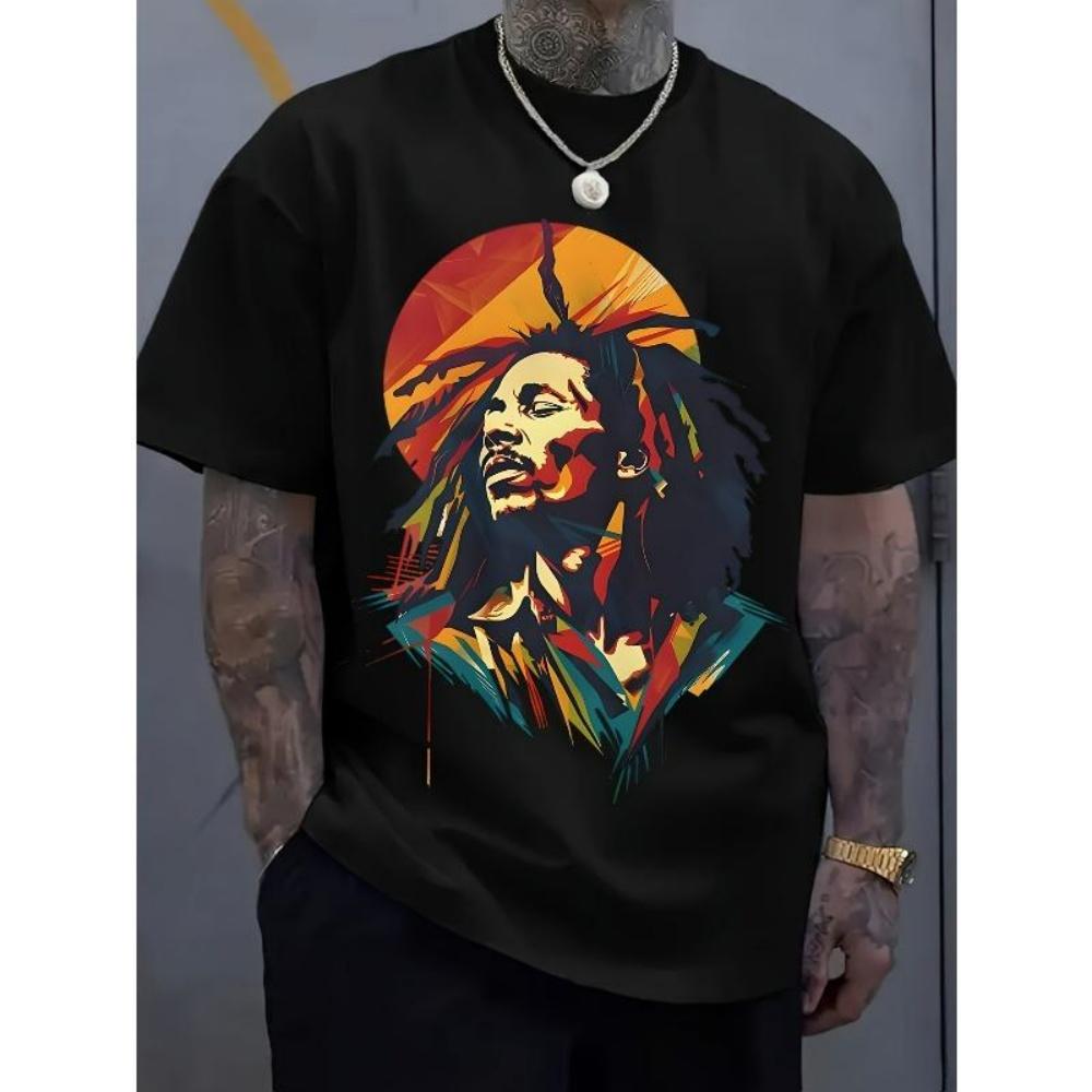 

European Sizes Men s Reggae Music Themed T-Shirt with Dreadlock Character Print - Breathable Fabric S