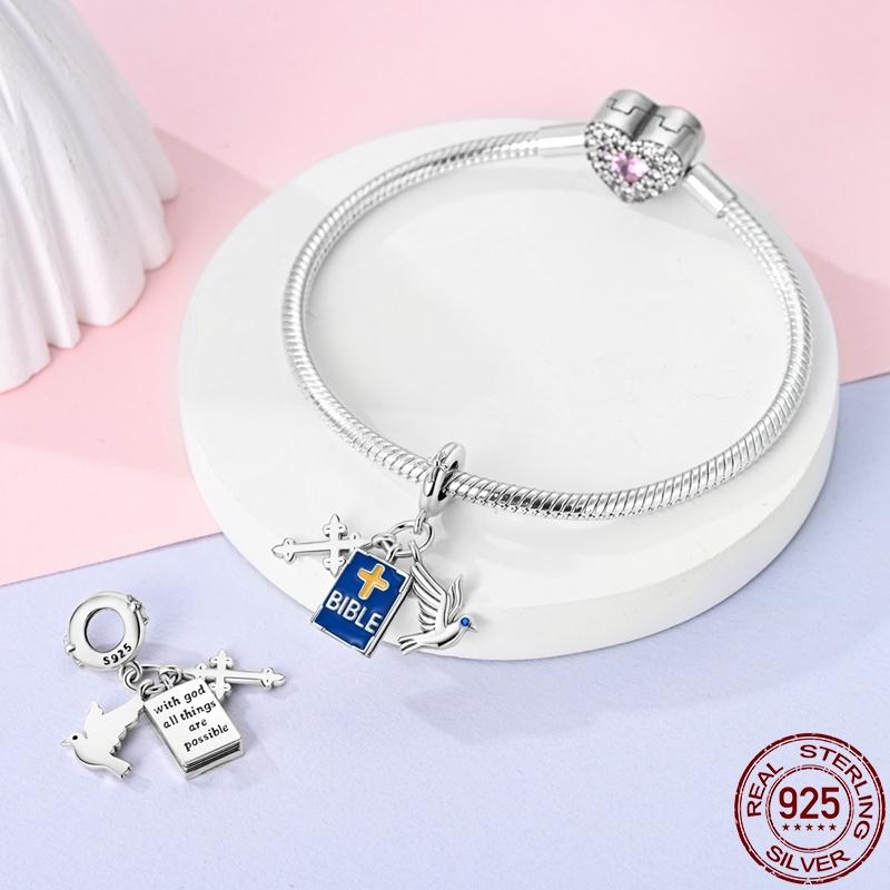 New Product 100% Copper Bible Cross Dove Pendant Fit Pan Bracelet Diy Charm For Women Jewelry Fashion Gift