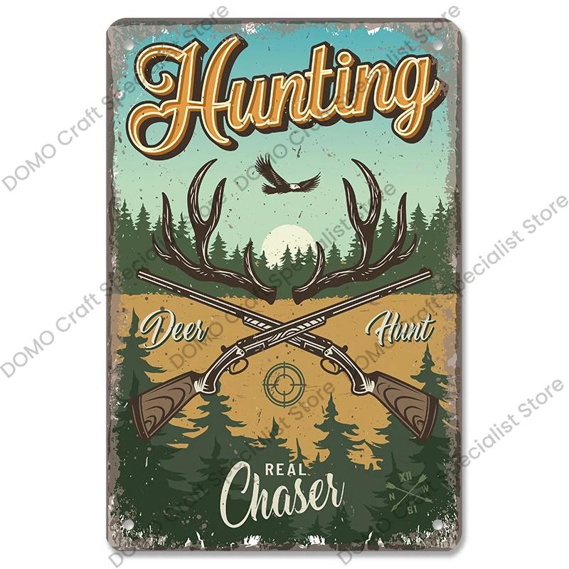 Vintage Hunting Plaque Metal Tin Signs Hunter Deer Hunt Safari Adventure Retro Metal Plate Wall Decor Hunting Club Shop Man Cave
