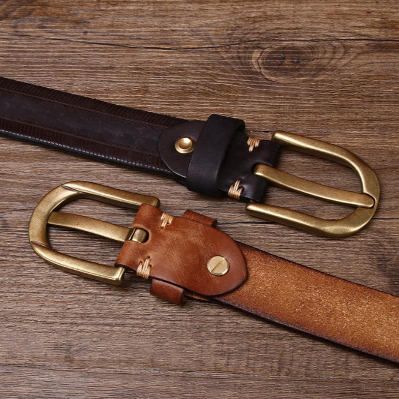 New Men's First Layer Cowhide Retro Belt Personalized Copper Buckle Casual Jeans Belt