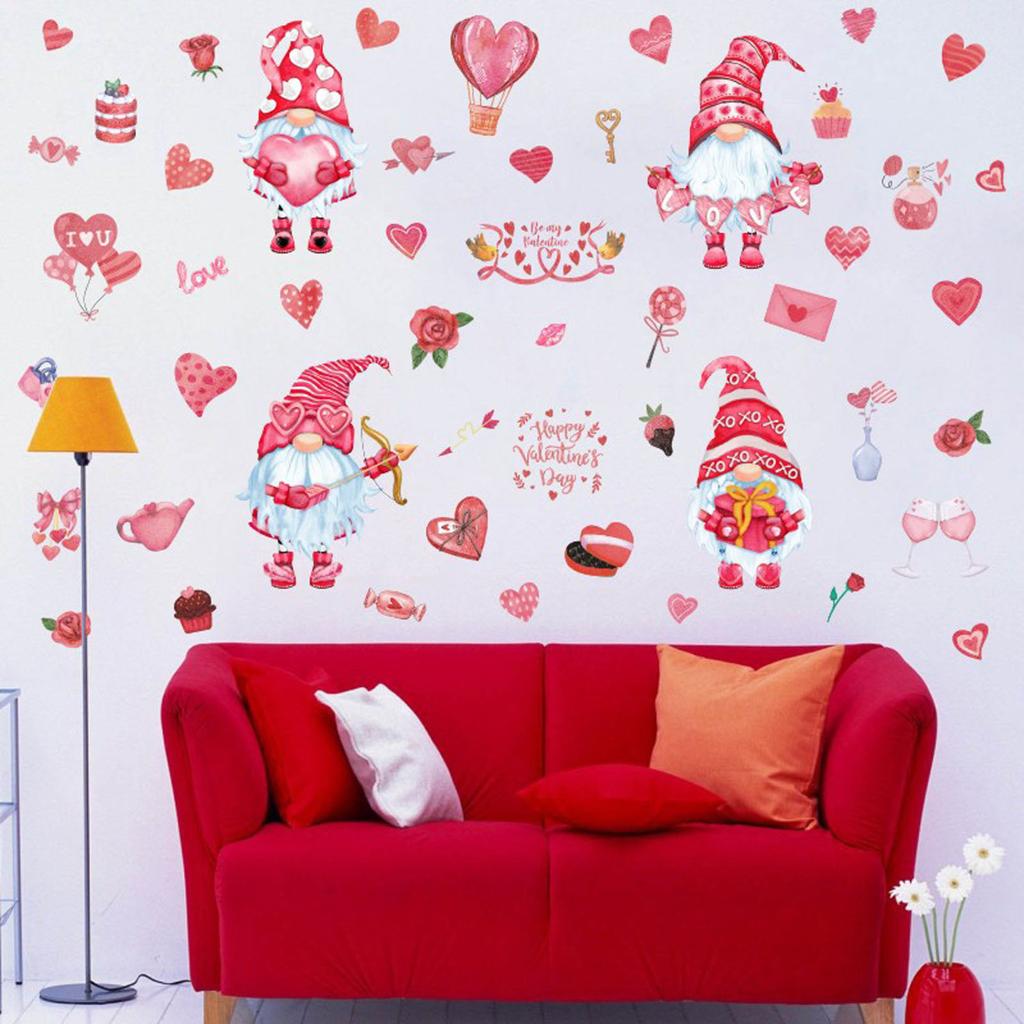 Happy Valentine's Day Window Clings Heart Gnomes Decorative Wall Sticker Removable Window Decals For Home Wedding