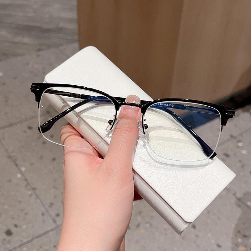 Fashion Men's Casual Half-frame Eyebrow Glasses Frame with Big Frame and Big Face Can Be Equipped with Degree Eye Frames.