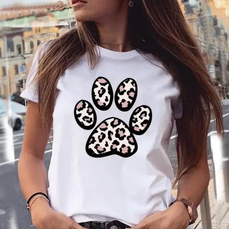Women T-shirts Dog Paw Cartoon Animal Pet Summer Graphic Print Female Stylish T Top Shirt Girl Tee T-Shirt