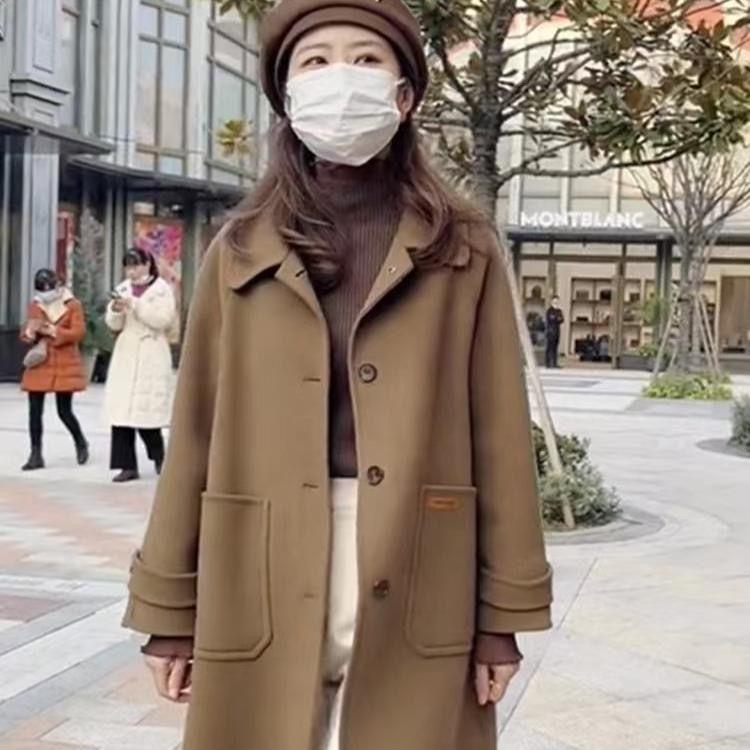 

High-end Double-sided Wool Coat Women s Medium and Long Autumn and Winter New Woolen Coat M верблюд