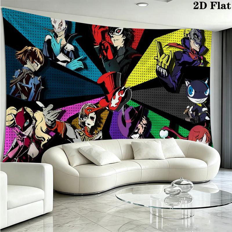 Persona 5 Wall Tapestry Aesthetic Wall Hanging Printed Fabric Blanket Decorative Tapestries for Bedroom Living Room Home Decor