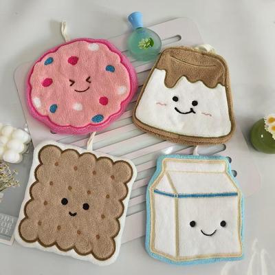 Cartoon Milk Biscuit Hand Towel - Thick, Absorbent, Coral Velvet Hanging Design