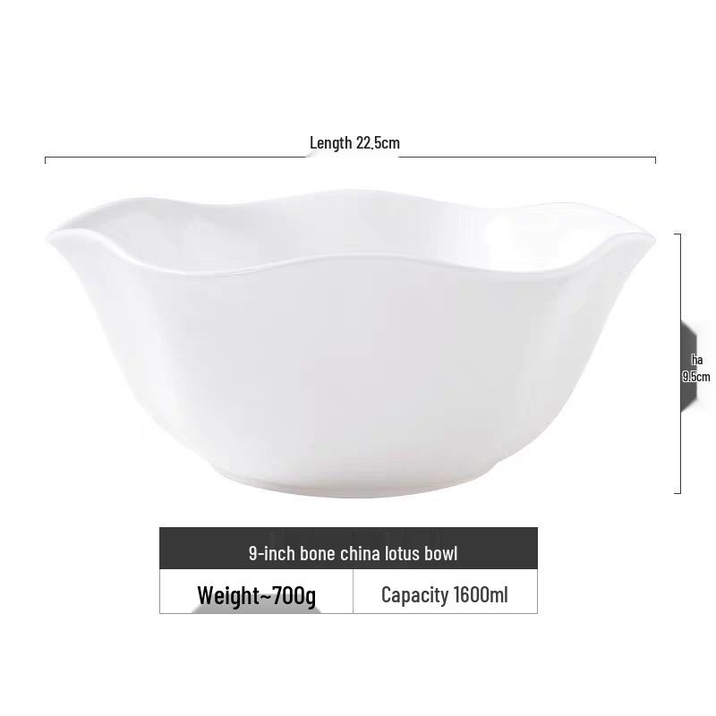White Lotus Bone China Bowl: Western-Style Large Ceramic Noodle/Salad/Soup Bowl