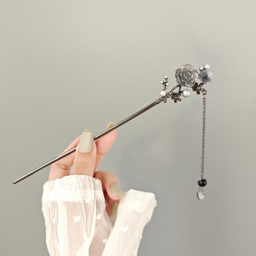 Elegant Butterfly Pearl Crescent Moon Tassel Hairpin for Women - Ancient & Modern Style