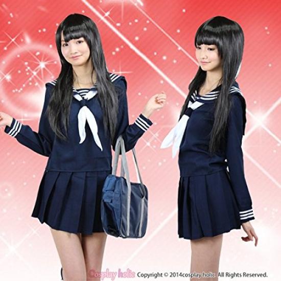 Sailor Uniform Cosplay Long Sleeve Navy 9 Size Uniform Men Large Size JK High School Girls Costume Halloween XXL [Cosplayaholic] (Navy White, 2XL)