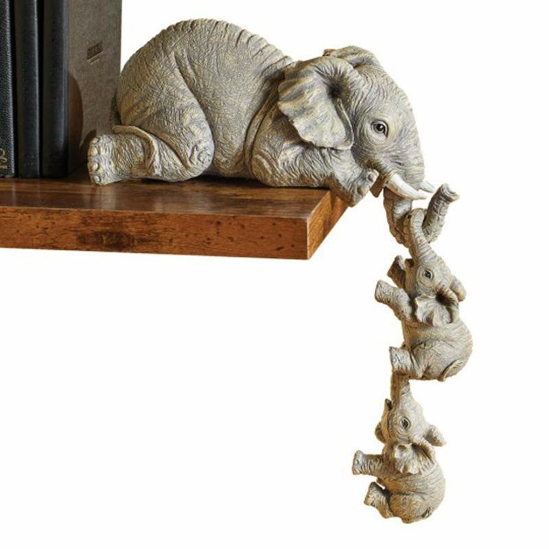 Elephant and Baby Elephant Resin Decorative Items for Home and Courtyard Decoration: Three Elephants Art Set