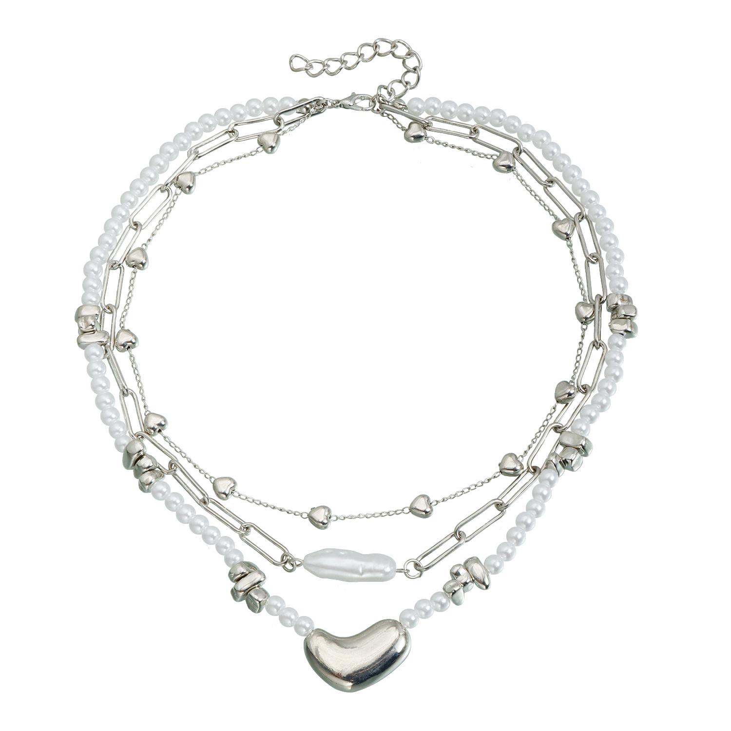 

European and American jewelry special-shaped pendant splicing style love pearl necklace ins light luxury street fashion accessories