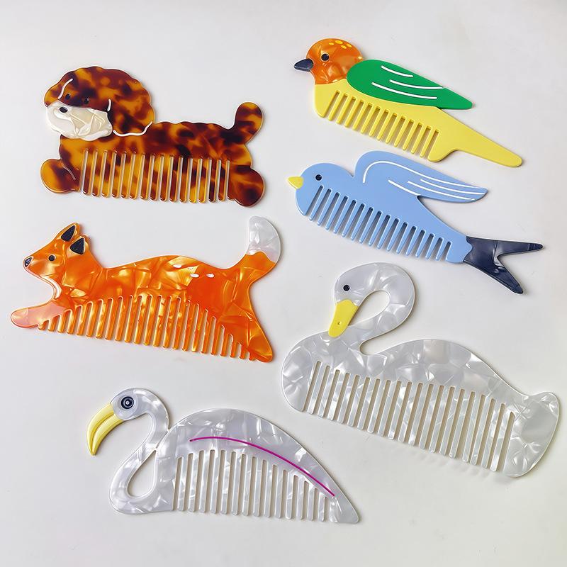 1PC New Acetate Hair Comb Wide Tooth Detangling Comb Cute Dog Swan Design Luxury Gift Quality Hair Brush