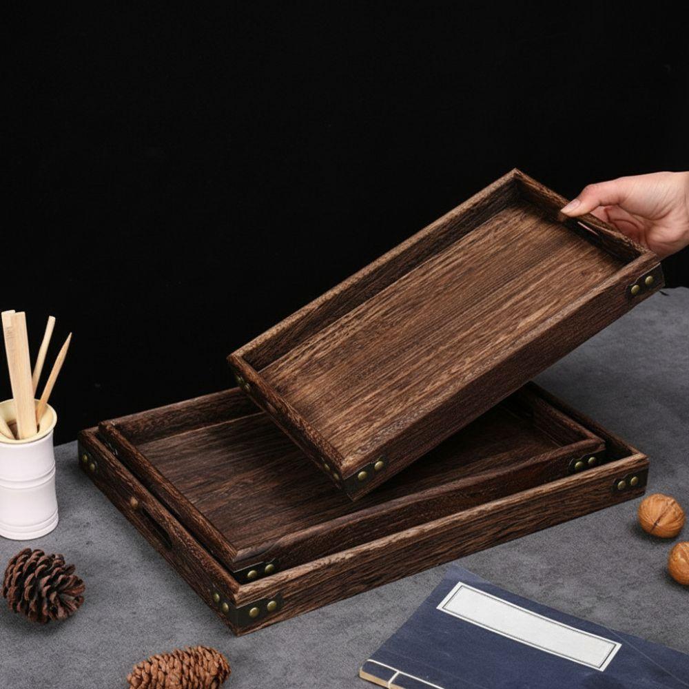 Rectangular Charcoal Tea Set Tray Wooden Wood Storage Tray Decorate Tray Display Plate  Tea Fruit