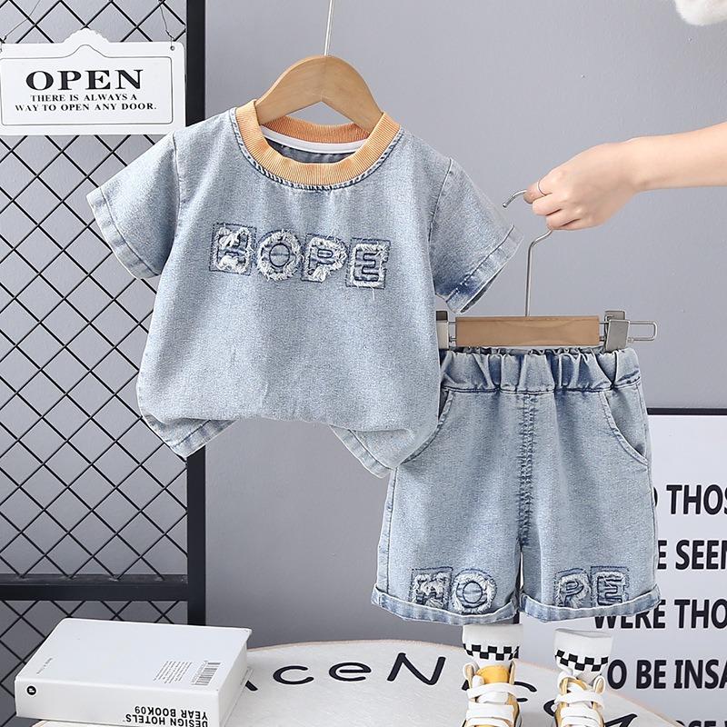 

Children Cotton Clothes Summer Boy Causal Denim T Shirt Short Set Infant Kid Fashion Toddler Tracksuit 120cm
