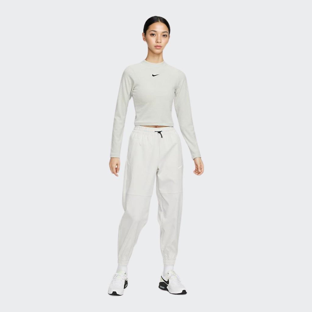 Nike Camiseta de Manga Larga con Cuello Redondo Estampado de Logotipo Ajustada Corta Tops para Mujer Hueso Claro DV7819-072