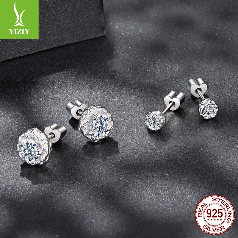 D Color Texture Rock Sugar Moissanite Stud Earrings Women Shine Luxury S925 Sterling Silver Stud Earrings
