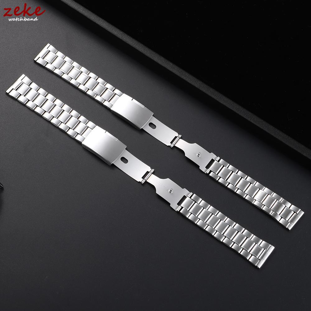 Stainless Steel Watch Band Adjustable Silver Metal Bracelet Universal Folding Buckle Strap 18mm 20mm 22mm Watch Belt Accessories