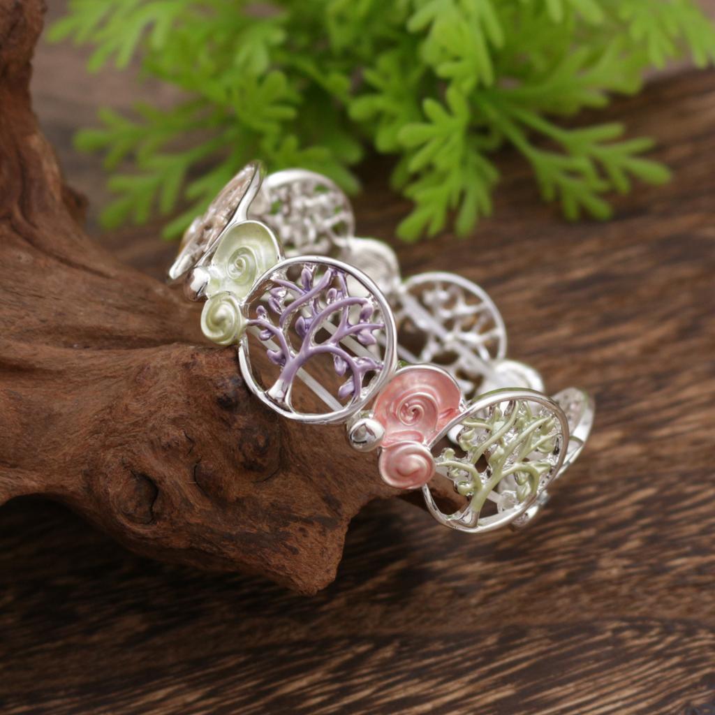 Bracelet élastique conque arbre de vie creux peinture couleur huile, bracelet pour femme tendance et haut de gamme