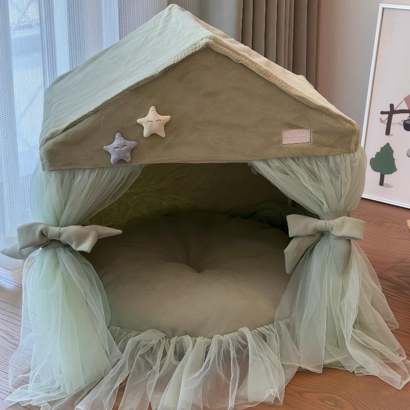 Aesthetic Rabbit Fur Pet Tent Enclosed Cat House for Indoor Skin-Friendly Kitten Bed Cozy Plush Cat Shelter Stylish Pet Hideout