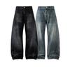 American Retro Scimitar Jeans Men's Autumn New Loose Low-rise Men's and Women's Trousers Washed Straight Wide-leg Trousers