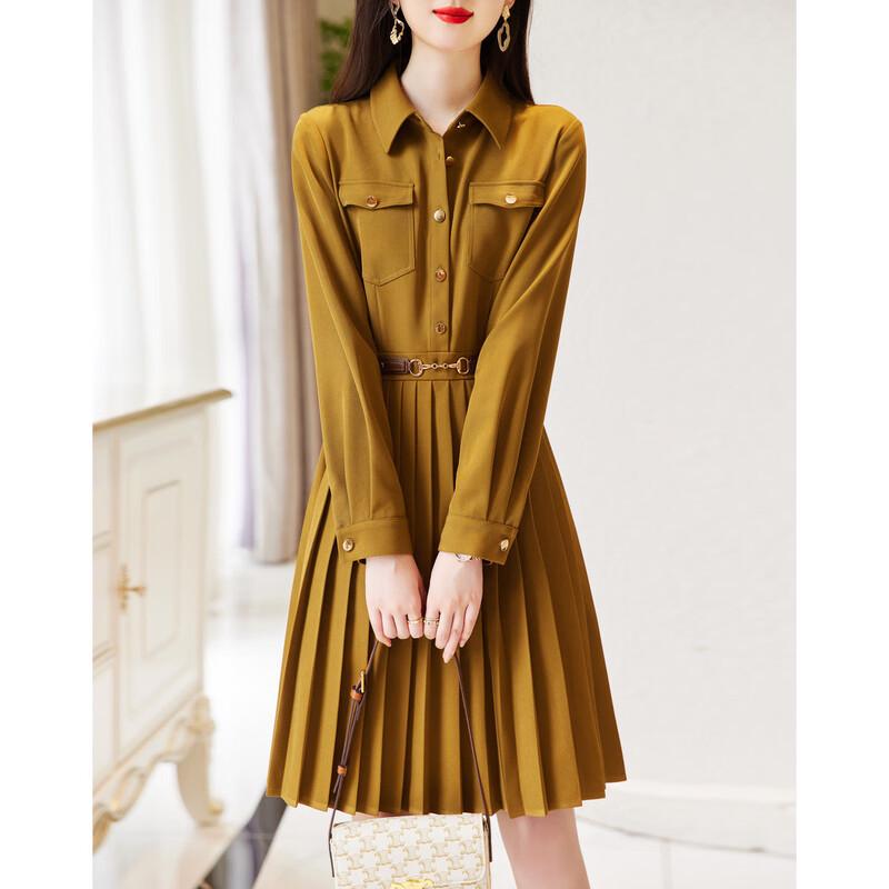 Elegant Pleated Long Sleeve A-Line Midi Dress