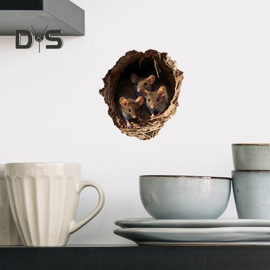 Mouse Hole Wall Sticker 3D Self-Adhesive Sticker Rustic Waterproof Mouse Decal for Children's Room Living Room Decor