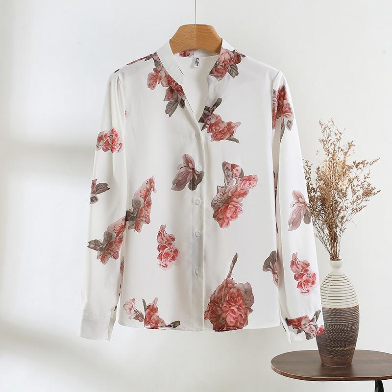 

Французская рубашка с принтом женская 2025 ранняя весна новая модная с отложным воротником специальный дизайн топ трендовый XXXL [Recommended 138-75kg]