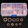 200pcs Copper Washer Gasket Nut and Bolt Set Flat Ring Seal Assortment Kit with Box M5 M14 Electrical Woodworking